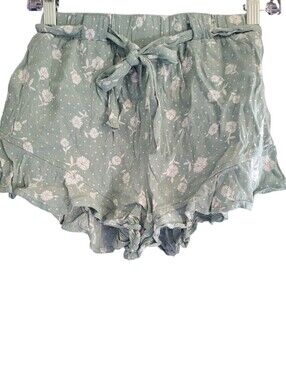 Forever21 Ruffle Floral Shorts Green sz XS